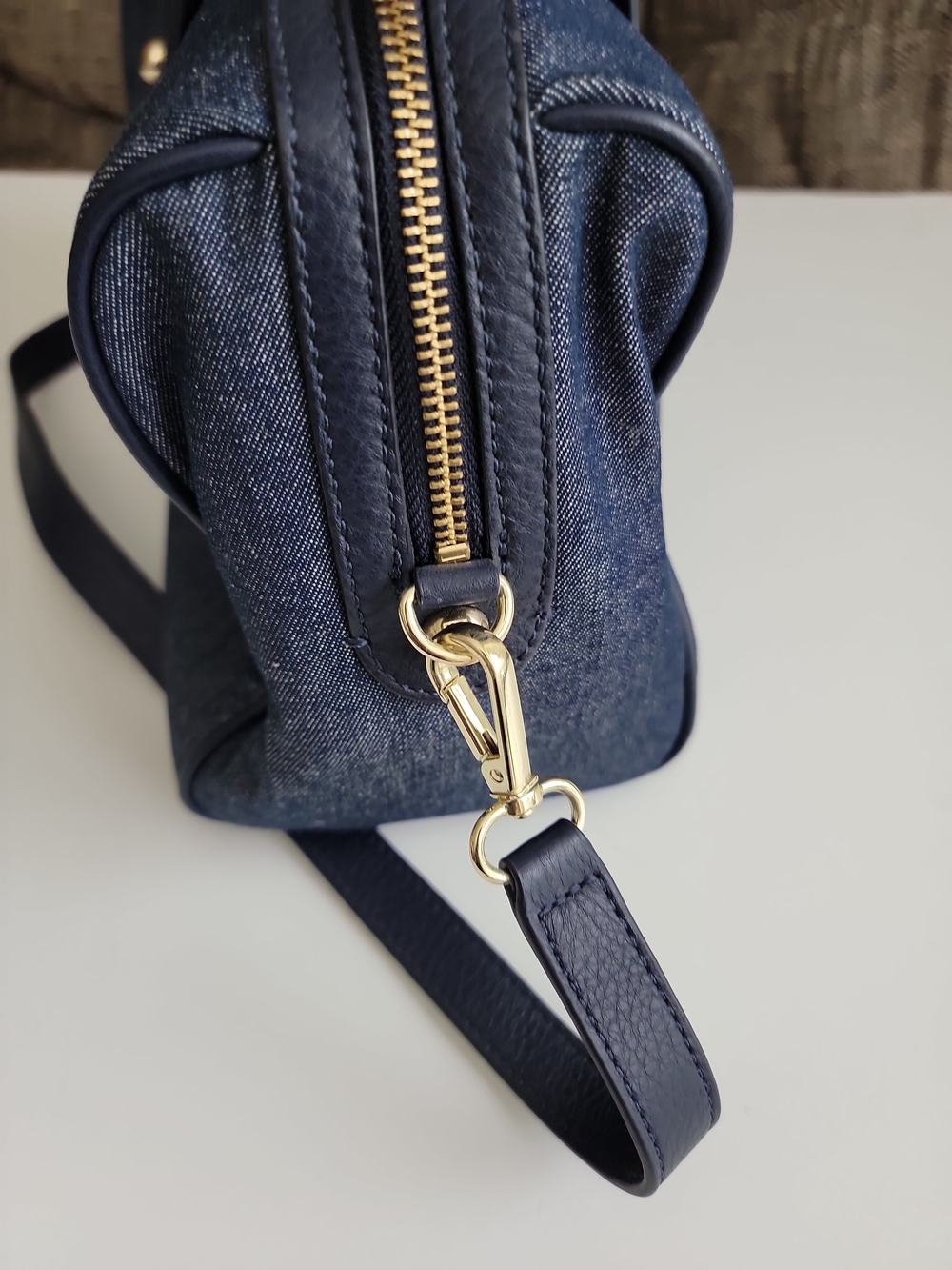 Talbots Navy Denim Satchel with Gold Hardware - Picture 5 of 12